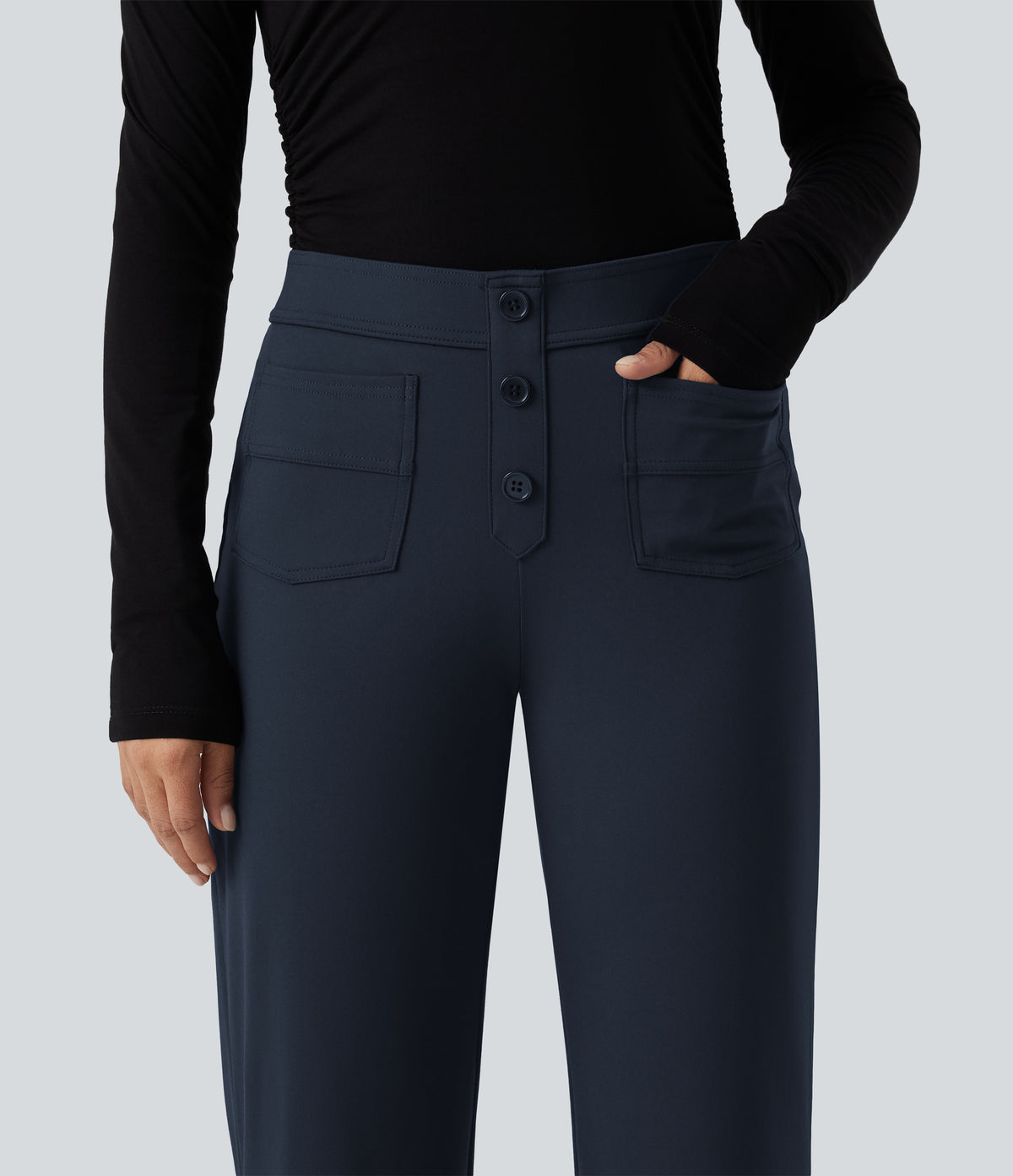 Low Rise Straight Leg Work Trousers with Pockets — Midnight Blue — view 4