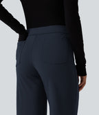 Low Rise Straight Leg Work Trousers with Pockets — Midnight Blue — view 5
