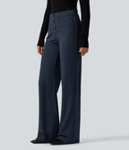 Low Rise Straight Leg Work Trousers with Pockets — Midnight Blue — view 3