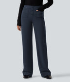Low Rise Straight Leg Work Trousers with Pockets — Midnight Blue — view 1
