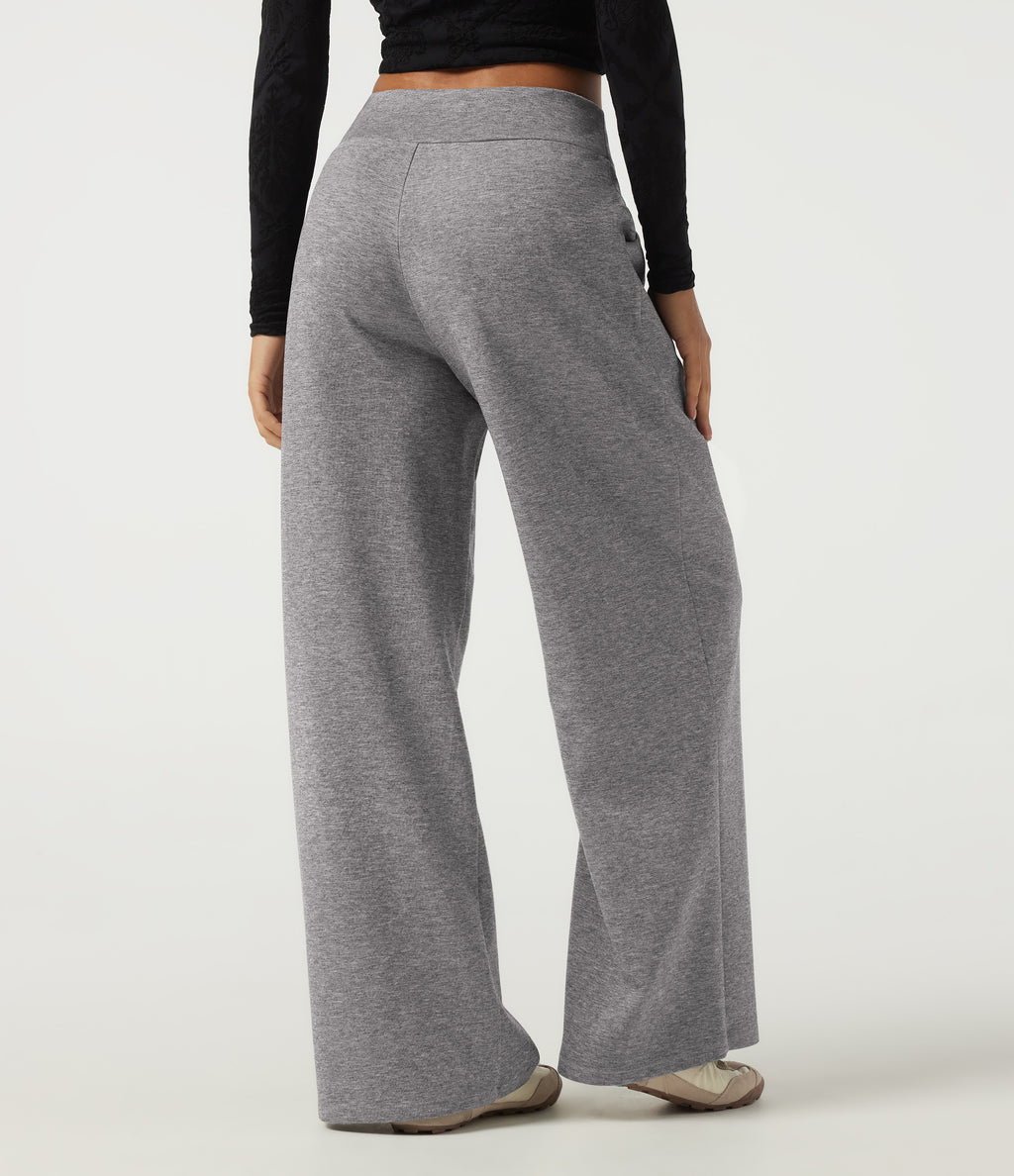 Mid Rise Crossover Wide Leg Casual Sweatpants with Pockets — December Sky — view 2