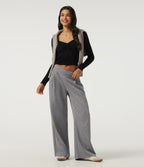 Mid Rise Crossover Wide Leg Casual Sweatpants with Pockets — December Sky — view 7
