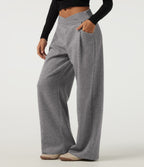 Mid Rise Crossover Wide Leg Casual Sweatpants with Pockets — December Sky — view 3