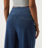 High Waisted Wide Leg Casual Cotton Jeans with Pockets — Estate Blue Denim — view 5