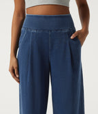 High Waisted Wide Leg Casual Cotton Jeans with Pockets — Estate Blue Denim — view 4