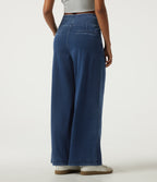 High Waisted Wide Leg Casual Cotton Jeans with Pockets — Estate Blue Denim — view 2