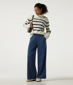 High Waisted Wide Leg Casual Cotton Jeans with Pockets — Estate Blue Denim — view 7