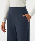 High Waisted Straight Leg Work Trousers with Pockets — Midnight Blue — view 5