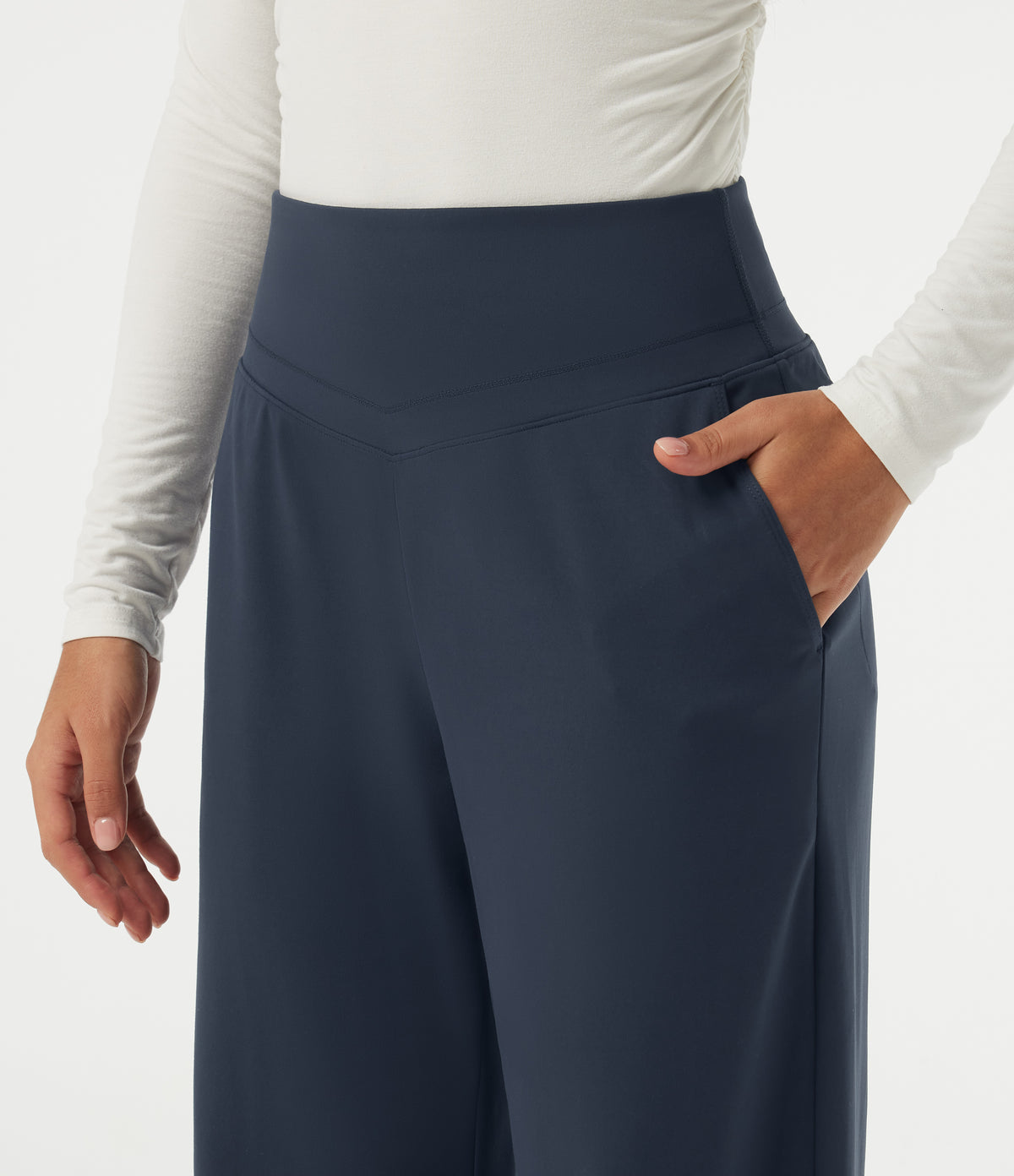 High Waisted Straight Leg Work Trousers with Pockets — Midnight Blue — view 5