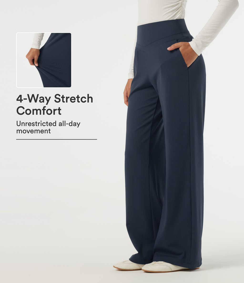 High Waisted Straight Leg Work Trousers with Pockets — Midnight Blue — view 1