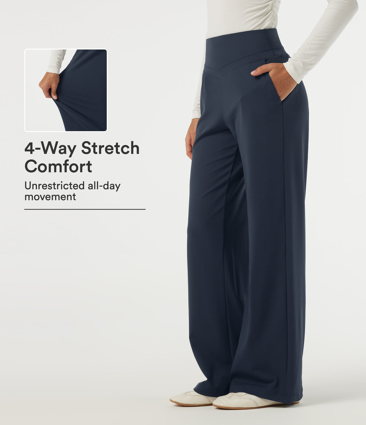 High Waisted Straight Leg Work Trousers with Pockets — Midnight Blue — view 1