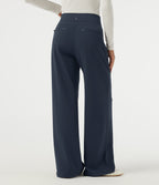 High Waisted Straight Leg Work Trousers with Pockets — Midnight Blue — view 2