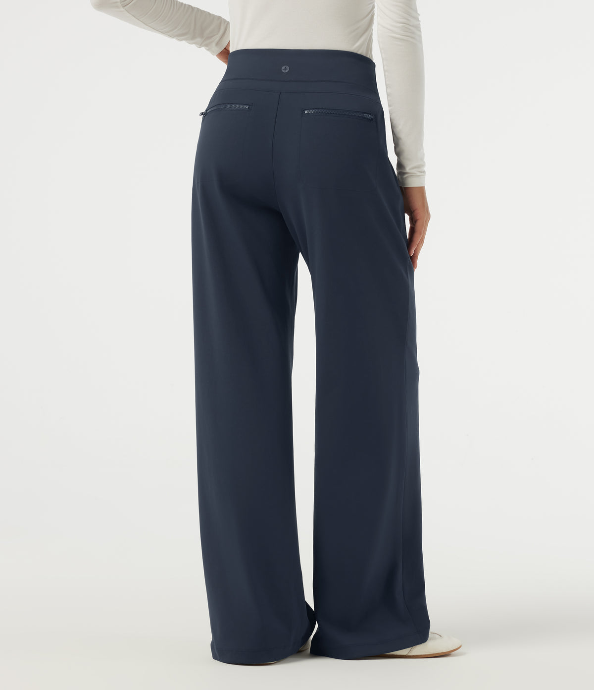 High Waisted Straight Leg Work Trousers with Pockets — Midnight Blue — view 2