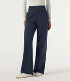 High Waisted Straight Leg Work Trousers with Pockets — Midnight Blue — view 3