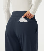 High Waisted Straight Leg Work Trousers with Pockets — Midnight Blue — view 4