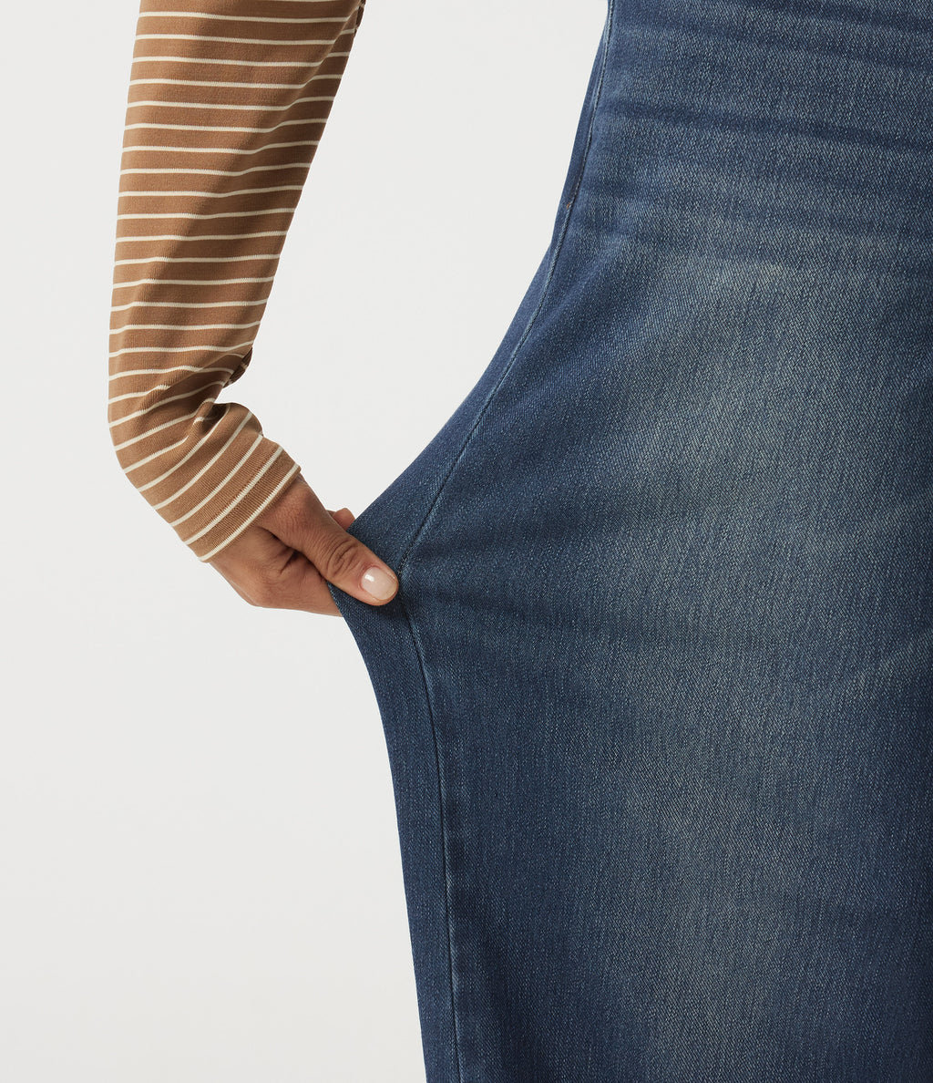 Low Rise Baggy Casual Cotton Jeans with Pockets — Estate Blue Denim — view 6