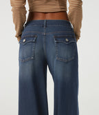 Low Rise Baggy Casual Cotton Jeans with Pockets — Estate Blue Denim — view 5
