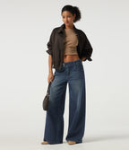 Low Rise Baggy Casual Cotton Jeans with Pockets — Estate Blue Denim — view 7