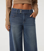 Low Rise Baggy Casual Cotton Jeans with Pockets — Estate Blue Denim — view 4