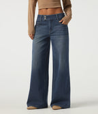 Low Rise Baggy Casual Cotton Jeans with Pockets — Estate Blue Denim — view 1