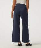 Mid Rise Crossover Wide Leg Split Hem Casual Sweatpants with Pockets — Navy Blazer — view 2