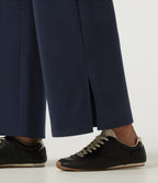 Mid Rise Crossover Wide Leg Split Hem Casual Sweatpants with Pockets — Navy Blazer — view 7