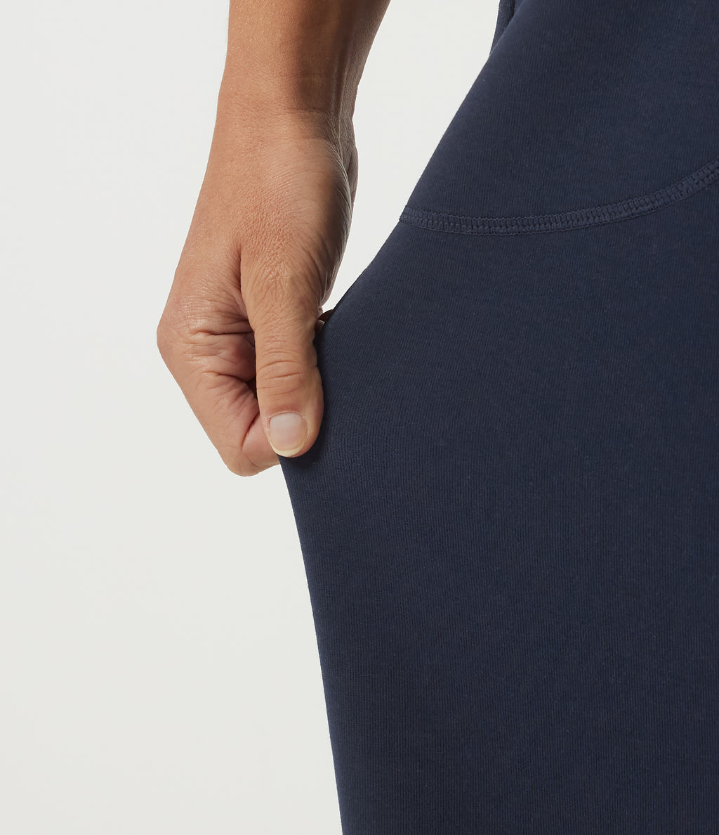 Mid Rise Crossover Wide Leg Split Hem Casual Sweatpants with Pockets — Navy Blazer — view 6