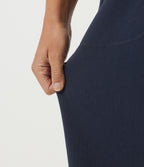 Mid Rise Crossover Wide Leg Split Hem Casual Sweatpants with Pockets — Navy Blazer — view 6