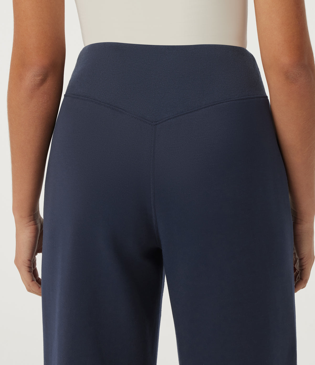 Mid Rise Crossover Wide Leg Split Hem Casual Sweatpants with Pockets — Navy Blazer — view 5