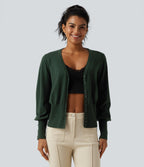 V Neck Bishop Long Sleeve Work Cardigan — Sycamore — view 4