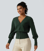 V Neck Bishop Long Sleeve Work Cardigan — Sycamore — view 3