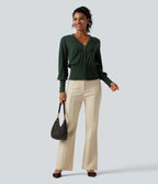 V Neck Bishop Long Sleeve Work Cardigan — Sycamore — view 8