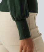 V Neck Bishop Long Sleeve Work Cardigan — Sycamore — view 6