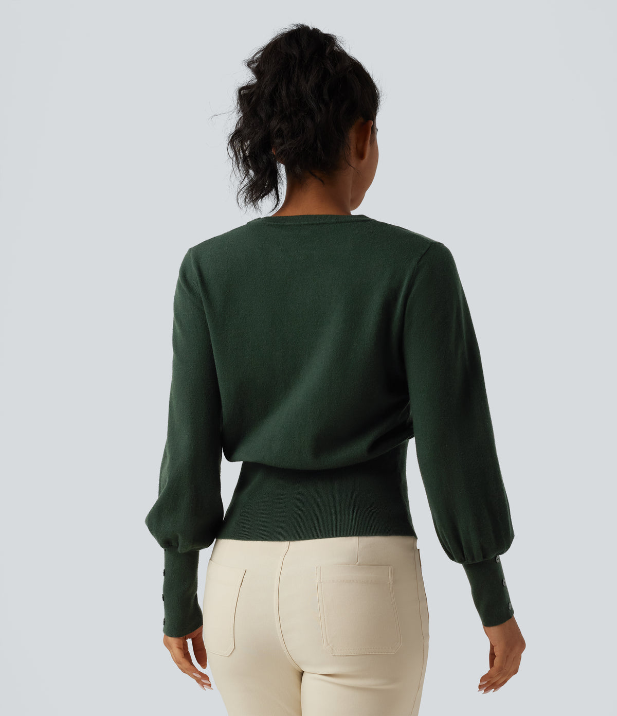 V Neck Bishop Long Sleeve Work Cardigan — Sycamore — view 2