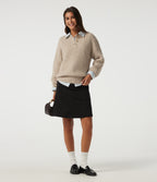Henley Neck Drop Shoulder Long Sleeve Casual Jumper — French Oak — view 6