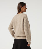 Henley Neck Drop Shoulder Long Sleeve Casual Jumper — French Oak — view 2