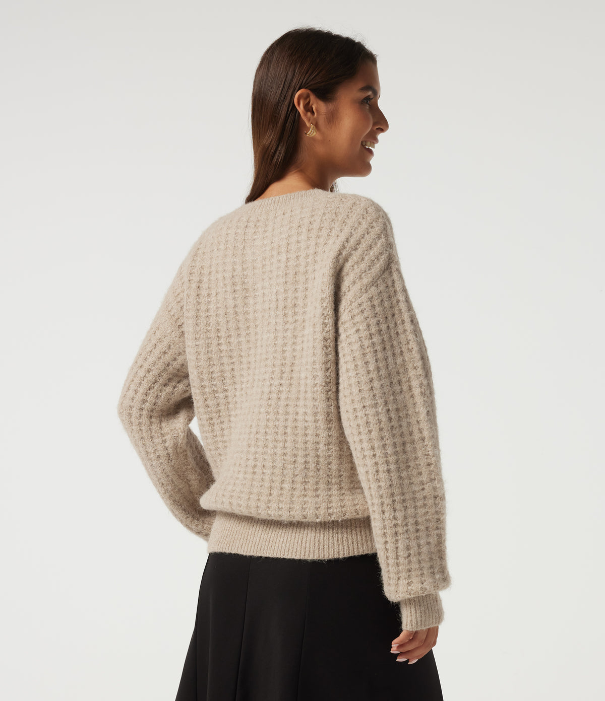 Henley Neck Drop Shoulder Long Sleeve Casual Jumper — French Oak — view 2