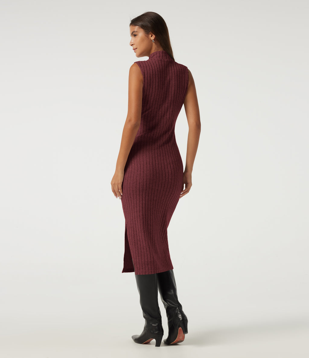 Mock Neck Long Sleeve 2 Piece Bodycon Work Midi Dress — Pomegranate — view 5