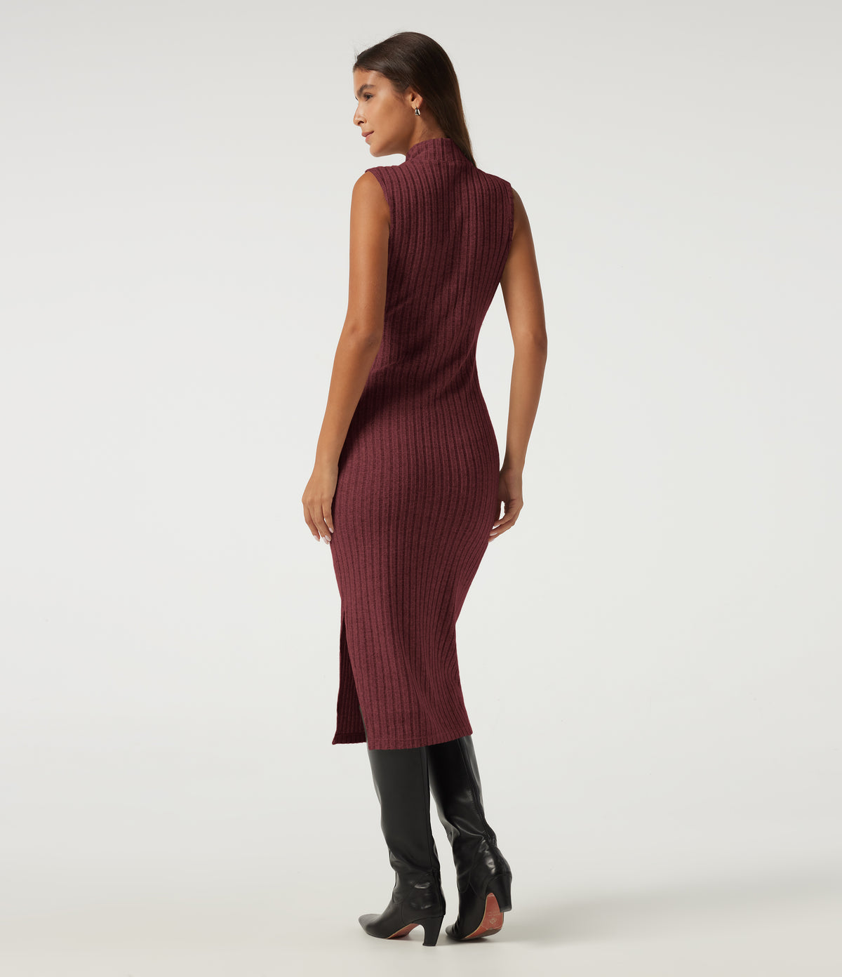 Mock Neck Long Sleeve 2 Piece Bodycon Work Midi Dress — Pomegranate — view 5