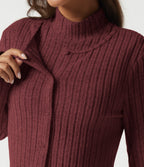Mock Neck Long Sleeve 2 Piece Bodycon Work Midi Dress — Pomegranate — view 7