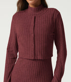 Mock Neck Long Sleeve 2 Piece Bodycon Work Midi Dress — Pomegranate — view 8