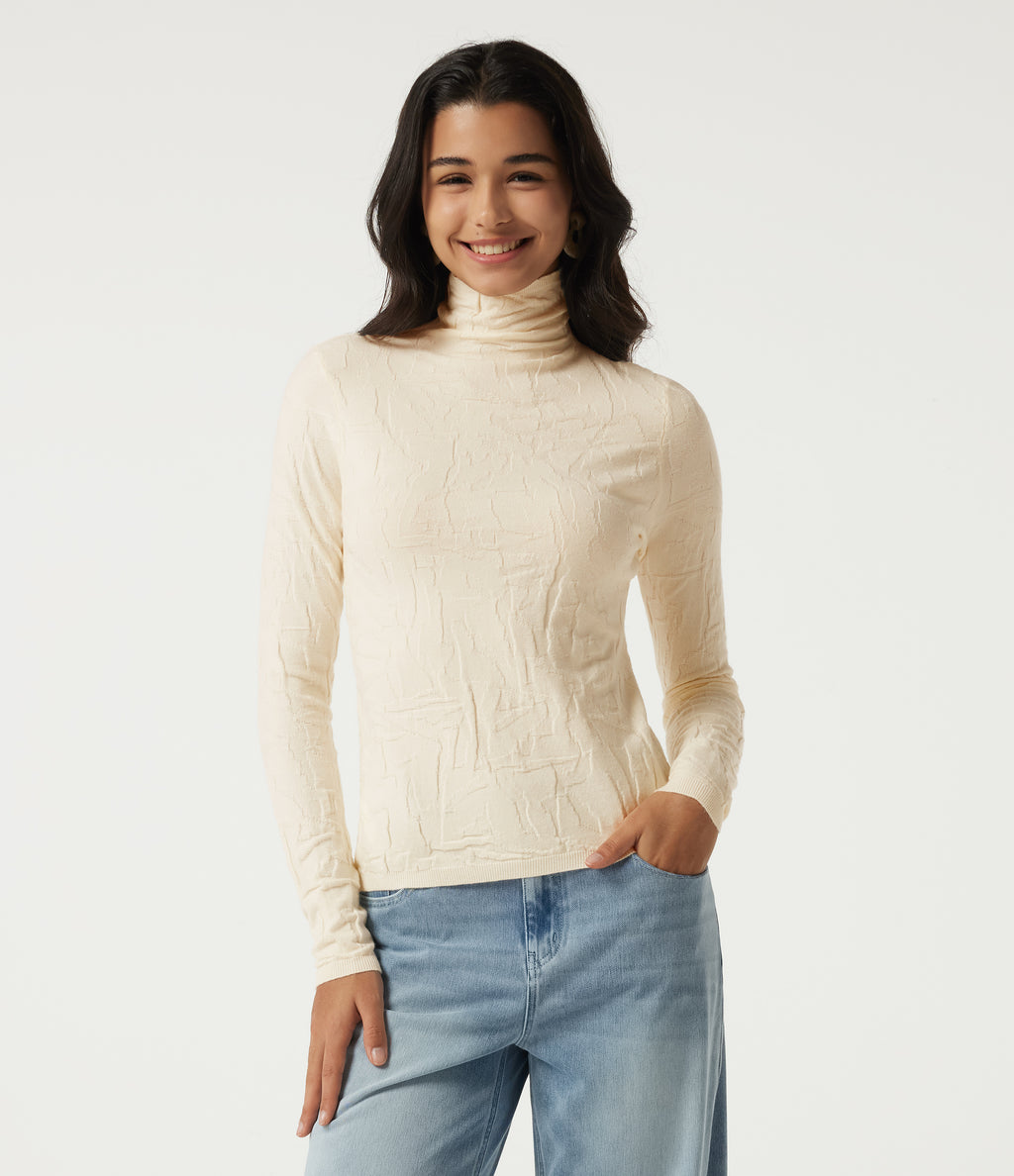 High Neck Long Sleeve Slim Work Jumper — Eggnog — view 1