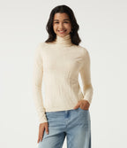 High Neck Long Sleeve Slim Work Jumper — Eggnog — view 1
