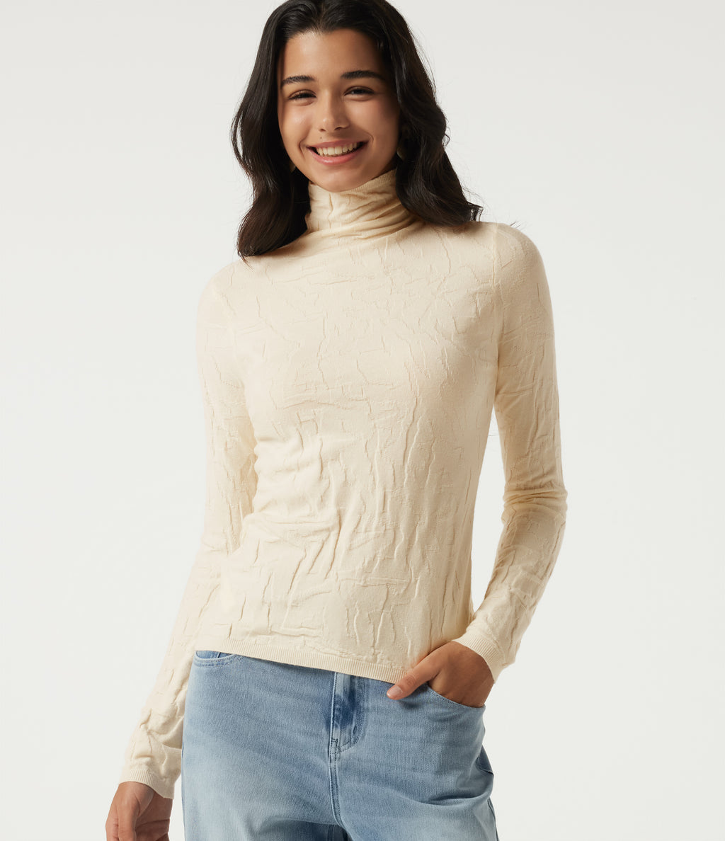 High Neck Long Sleeve Slim Work Jumper — Eggnog — view 4