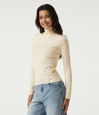 High Neck Long Sleeve Slim Work Jumper — Eggnog — view 3