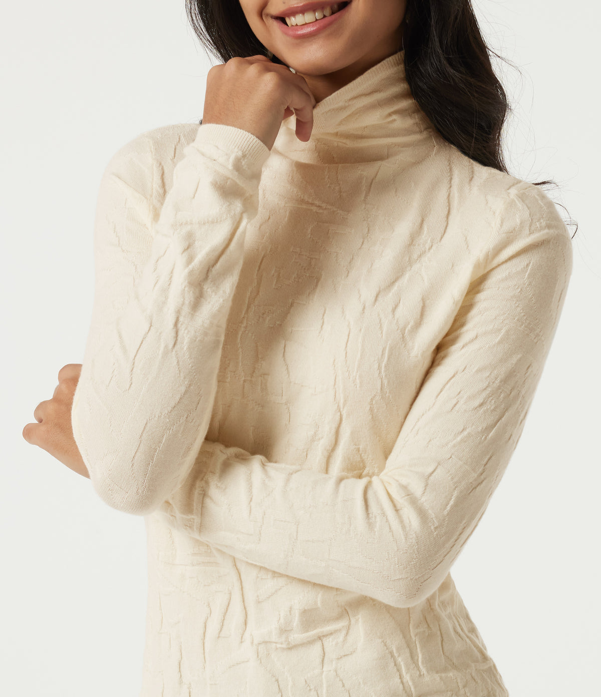 High Neck Long Sleeve Slim Work Jumper — Eggnog — view 5
