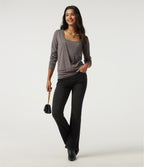 Square Neck Long Sleeve Casual Top — Earthwood Brown — view 8