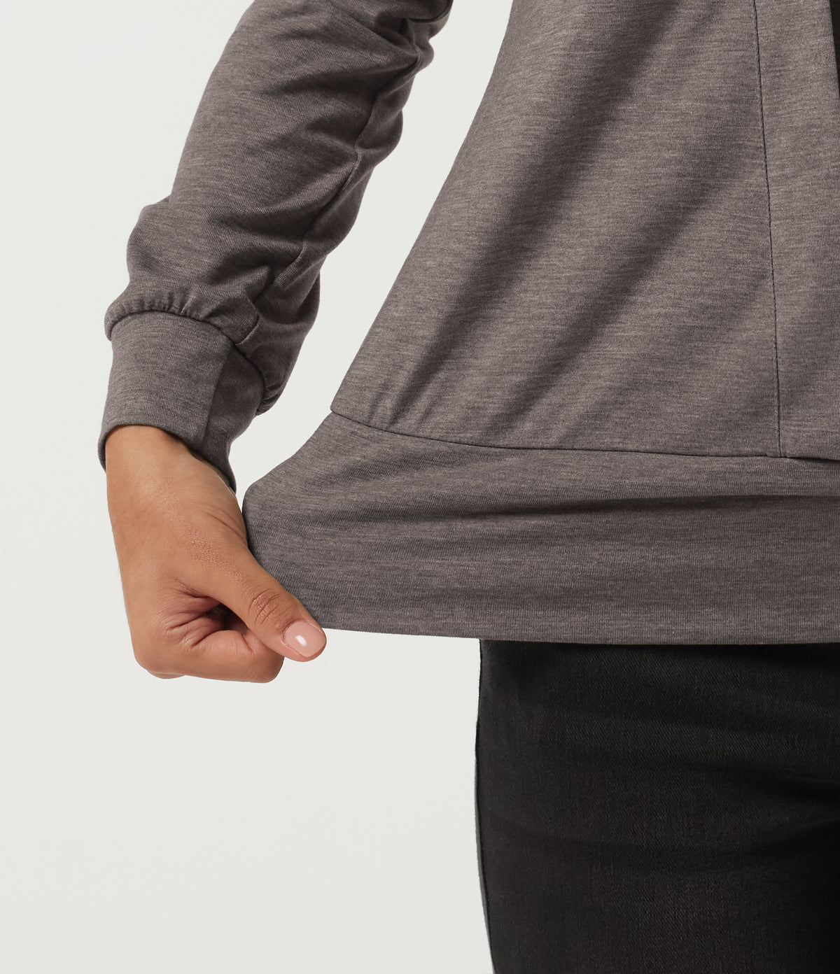 Square Neck Long Sleeve Casual Top — Earthwood Brown — view 7