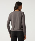 Square Neck Long Sleeve Casual Top — Earthwood Brown — view 2