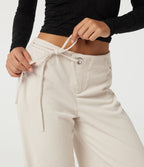 Low Rise Wide Leg Lace Up Corduroy Casual Trousers with Pockets — White — view 6